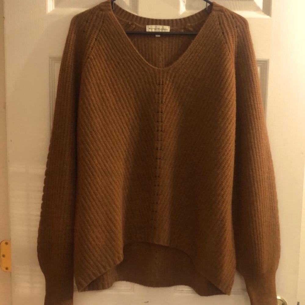 White + Warren Women's V-Neck Pullover Sweater in Caramel Brown